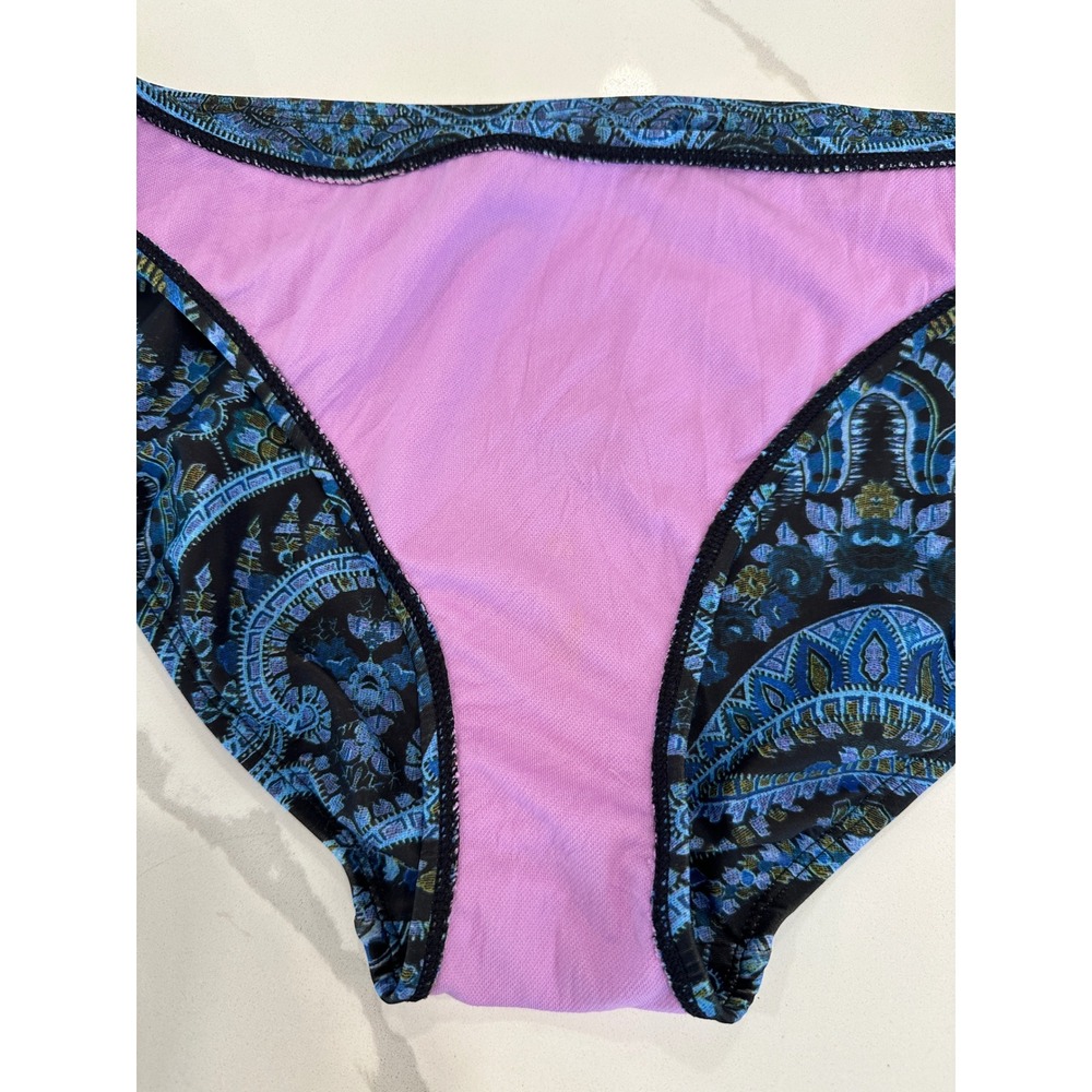 Athleta Tankini Swimsuit Two Piece Set 36 D/DD Large Blue Paisley Halter Mandala - Picture 11 of 16